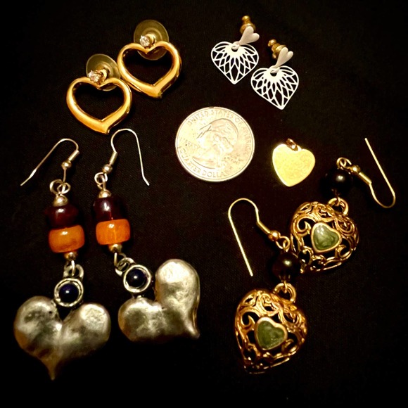 Vintage 80s/90s Heart Earring/Charm Rhinestone Collection Set - Picture 1 of 6